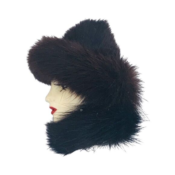 Flapper Lady Brooch Pin 2.5" Mink Fur Art Deco Beautiful Unique - Picture 8 of 11